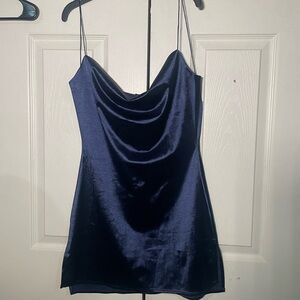 Zaful Navy Blue Satin Mini Dress